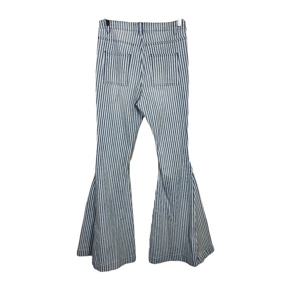 By Together Blue Striped Bell Bottom Jeans Small New High Waisted Boho Flare - Picture 2 of 6